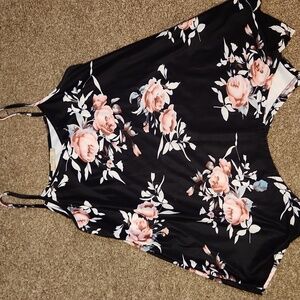Floral Black and Pink Sleeveless Romper